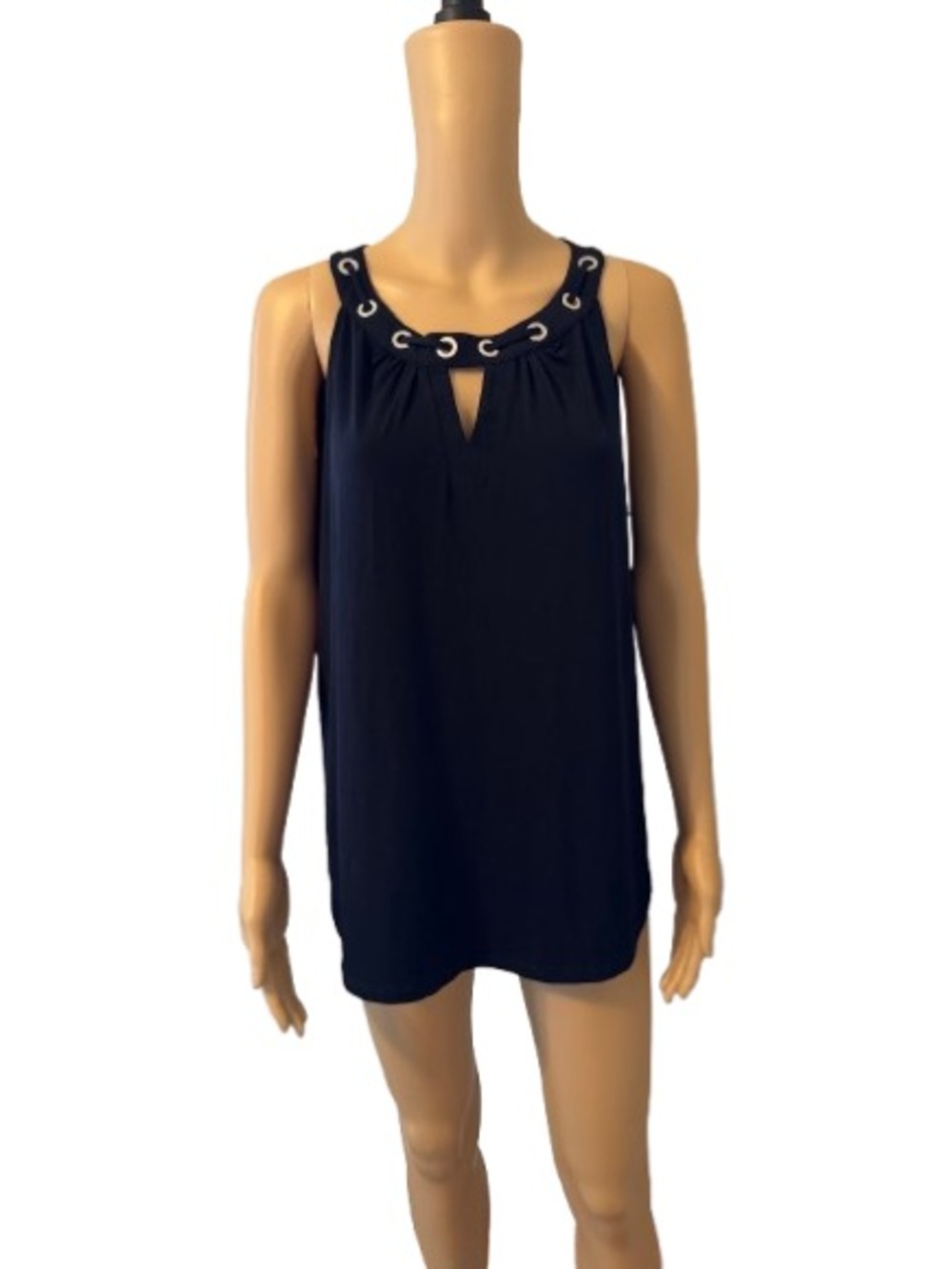 Ivanka Trump Sleeveless Navy Grommet-Trim Tank Top - Women Size Large